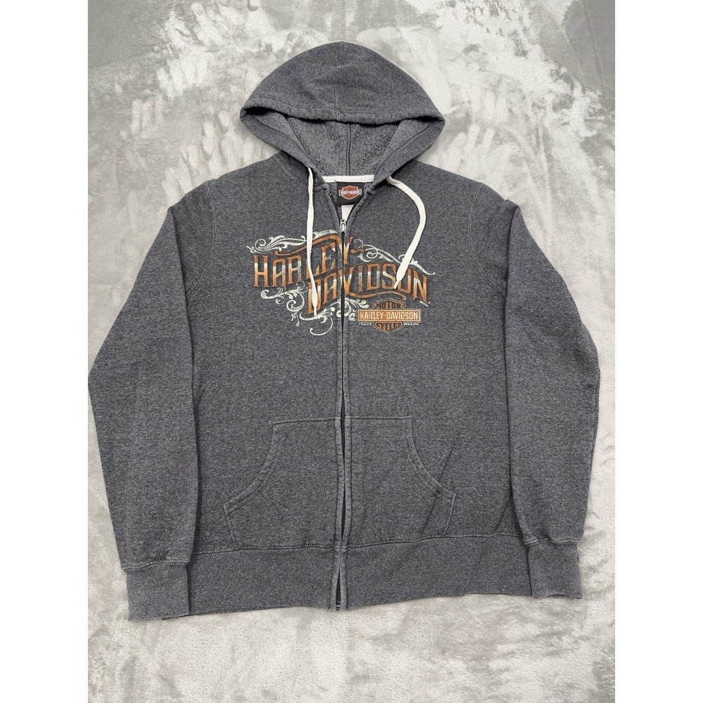 Harley Davidson Hoodie Jacket Womens Medium Gray Full Zip Sweatshirt Biker Logo